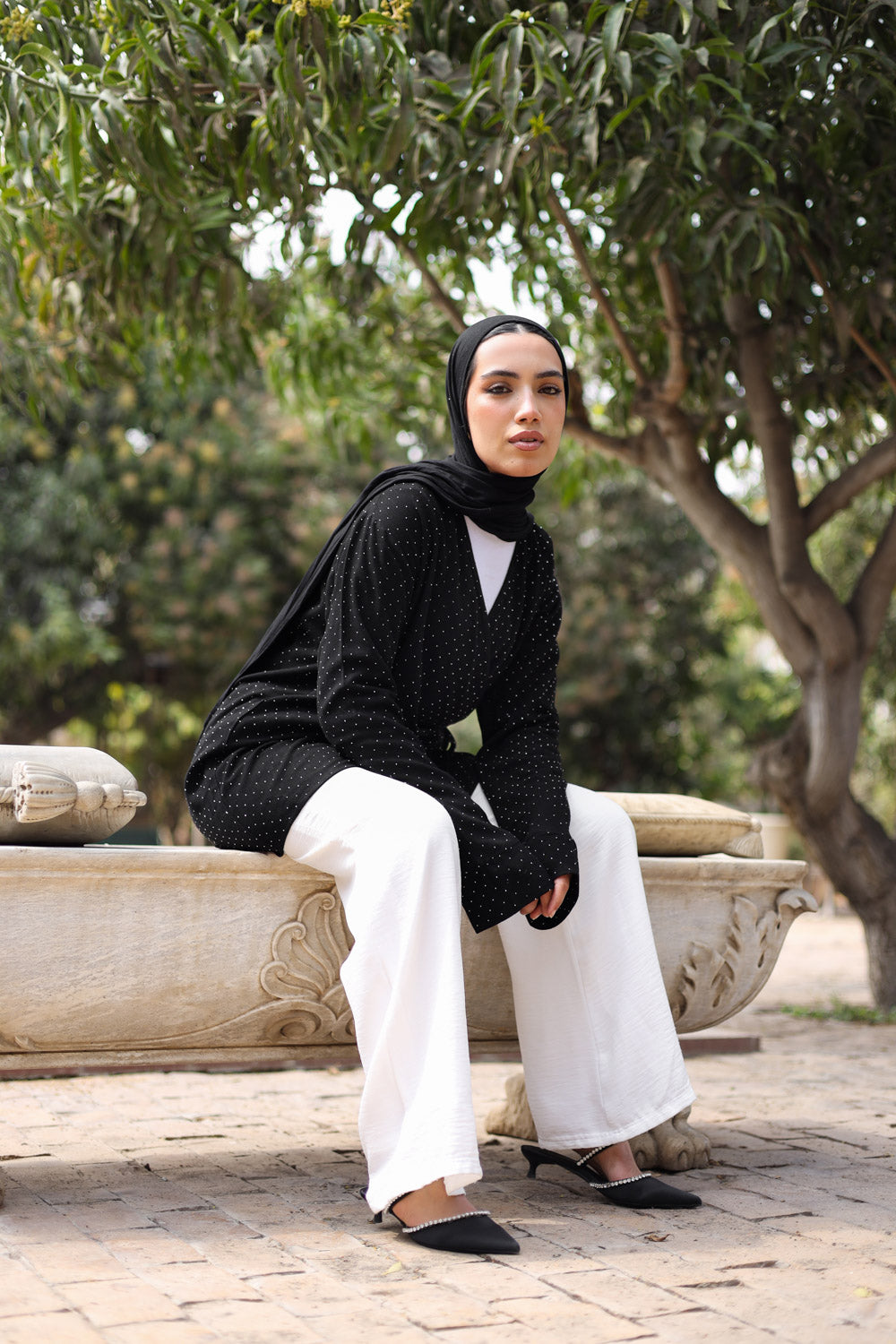 wrap studded linen shirt in black