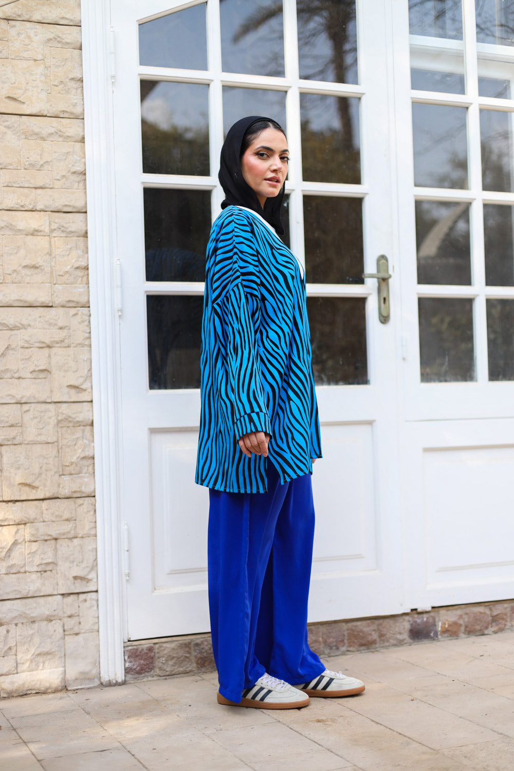 zebra blue crepe cardigan