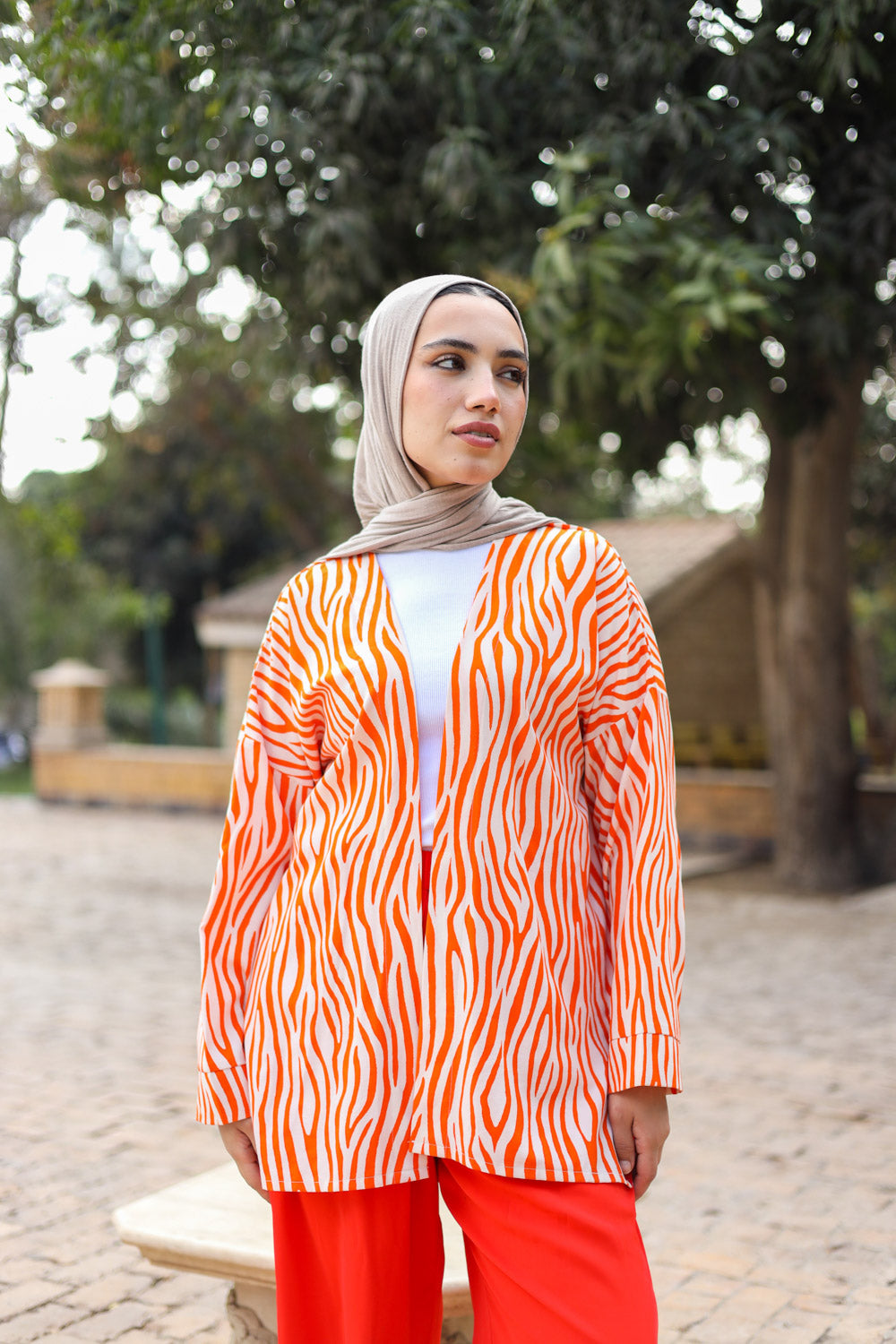 Zebra printed orange cardigan