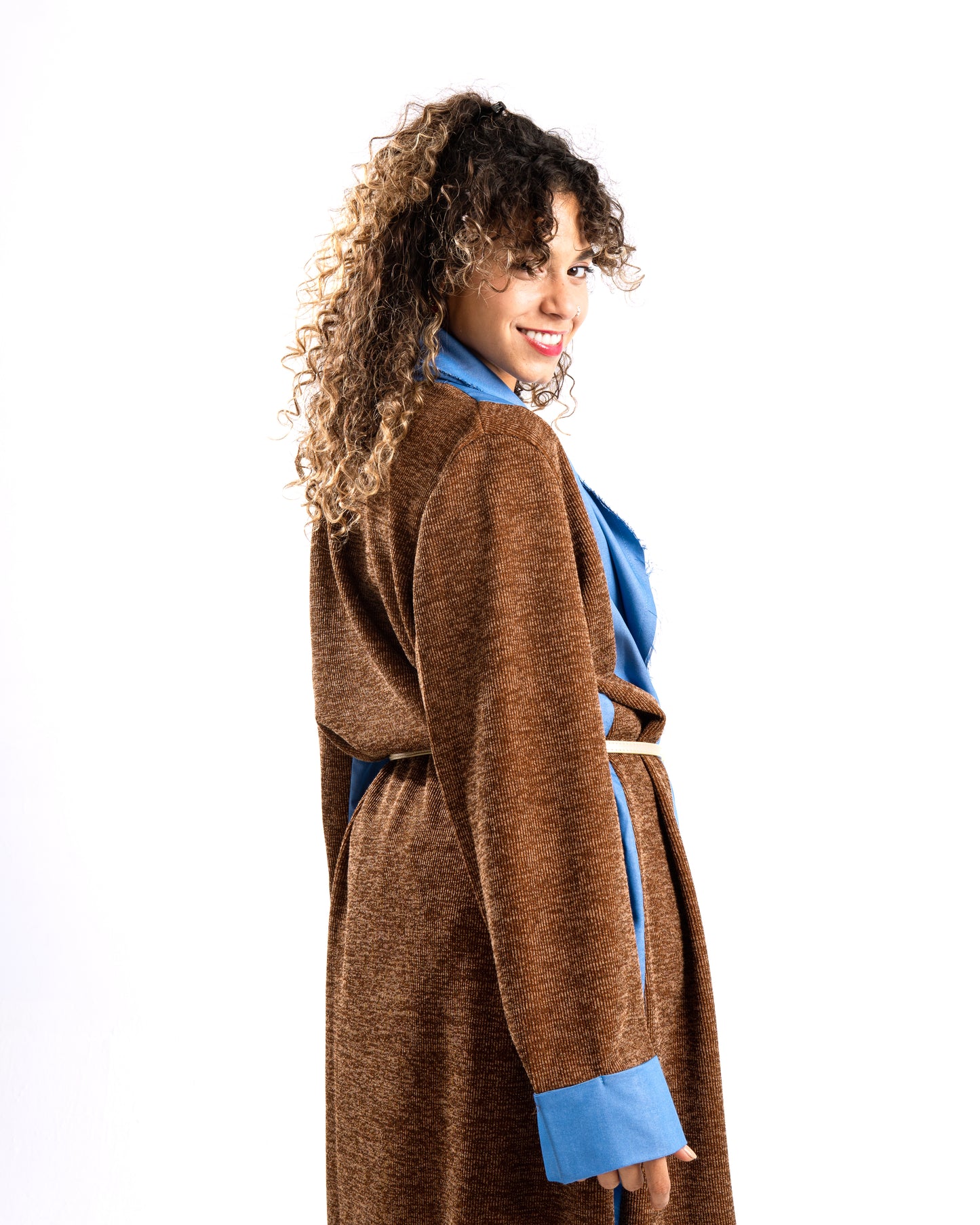 patched wool /Denim cardigan