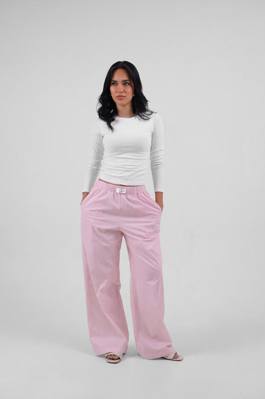 Every Day striped powder pink layered poplin  pants