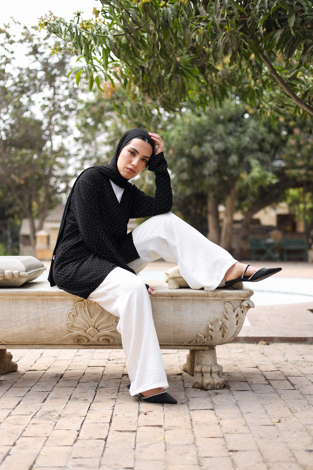 wrap studded linen shirt in black