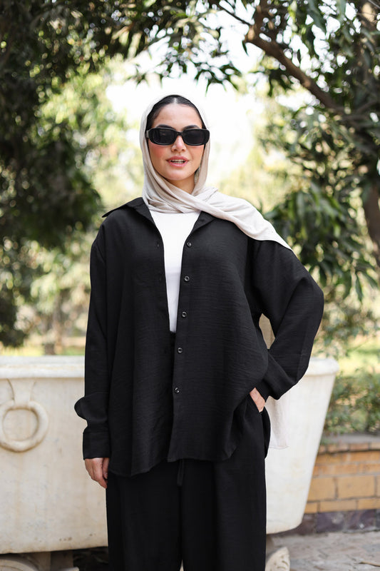 long sleeve linen shirt in black