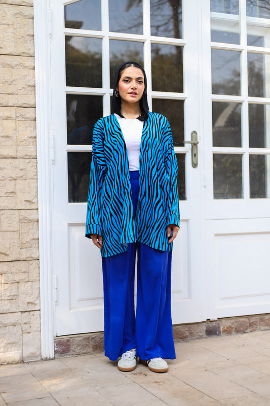 zebra blue crepe cardigan