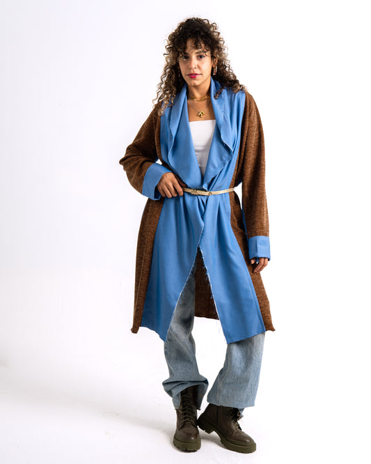 patched wool /Denim  cardigan